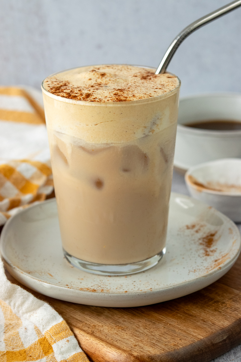 Homemade Iced Chai Tea Latte with Pumpkin Cold Foam Sweet Steep