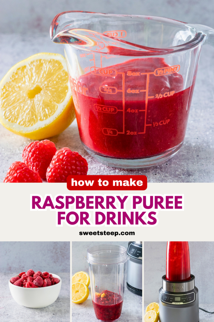 Pinterest pin for raspberry puree recipe for drinks.