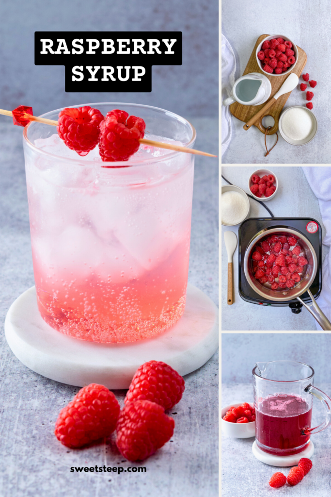 Pinterest pin for raspberry syrup recipe.