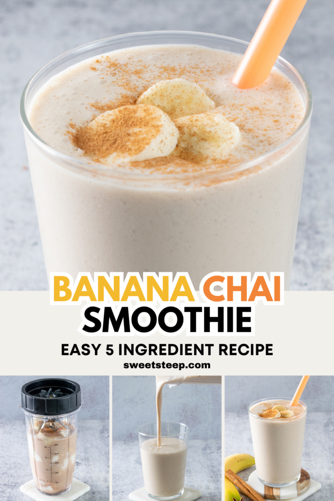 Pinterest pin for banana chai smoothie recipe.